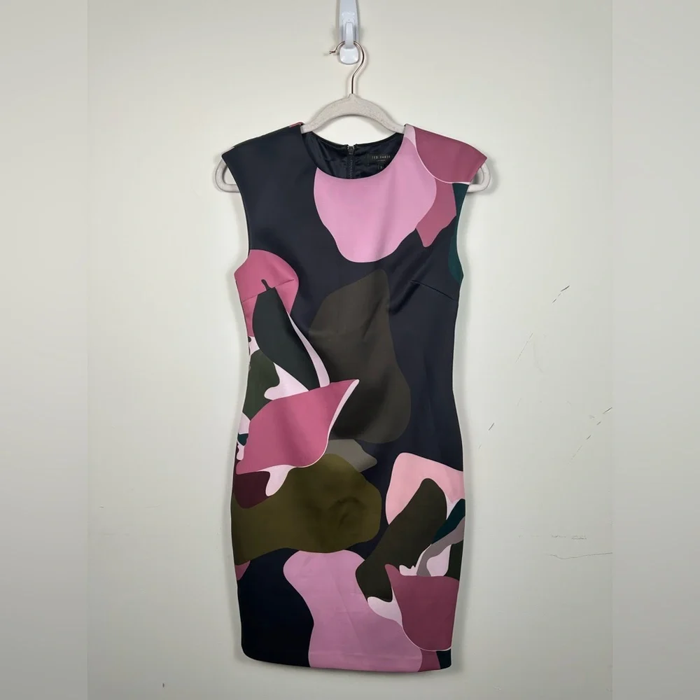 Ted Baker Maple Swirl Pencil Dress Size 2/Medium Pink Green EUC - Picture 6 of 7
